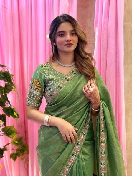 Modish Green Premium Fendy Satin Silk Saree at Manufacturer Rate Designer Wedding Sarees Wholesale