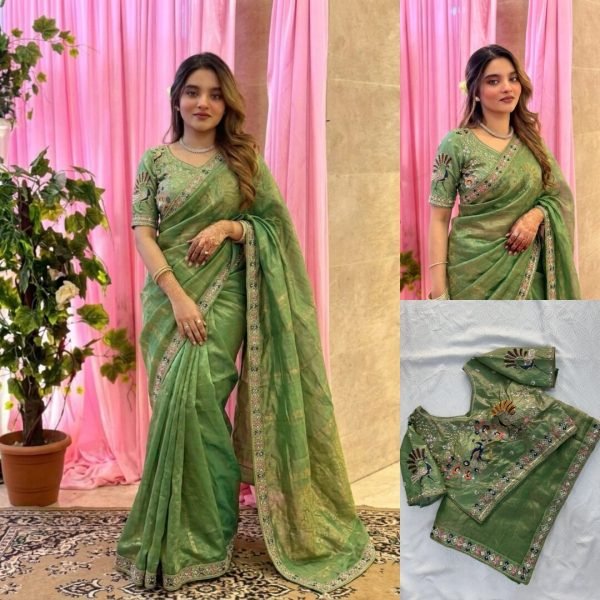 Modish Green Premium Fendy Satin Silk Saree at Manufacturer Rate Designer Wedding Sarees Wholesale