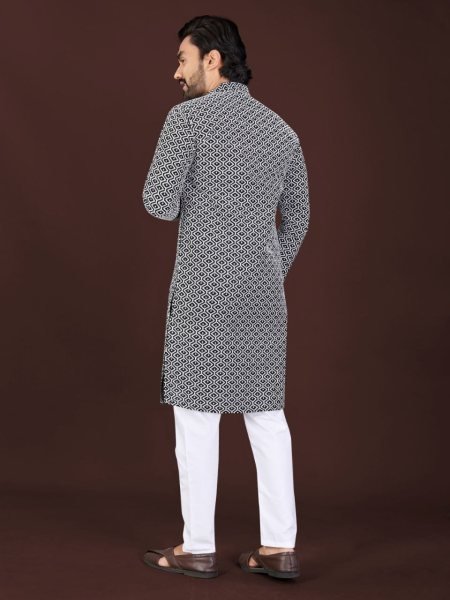 Modish Grey Straight knee-length kurta with a Mandarin collar and side slits. Kurta Pajama Wholesale