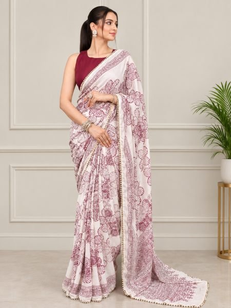 Modish Maroon Designer Georgette Silk Printed Saree with Mono Bangalore Blouse at Wholesale Rate 