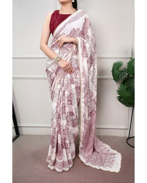 Modish Maroon Designer Georgette Silk Printed Saree with Mono Bangalore Blouse at Wholesale Rate Silk Sarees Wholesale