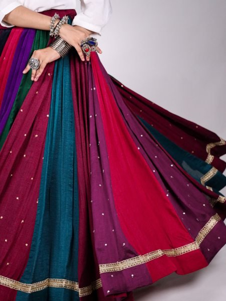 Modish Multi Color Navratri Garba Lehenga Skirt with Vibrant Multicolor Panels For Bulk Order Navratri Lehnega Choli