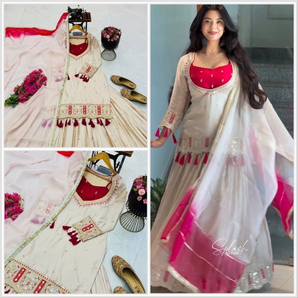 Modish OffWhite Designer Chinon Silk Top Blouse Lehenga Dupatta Set at Manufacturer  Ready To Wear Collection