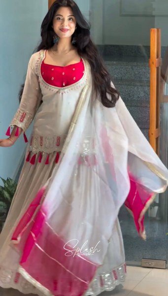 Modish OffWhite Designer Chinon Silk Top Blouse Lehenga Dupatta Set at Manufacturer  Ready To Wear Collection