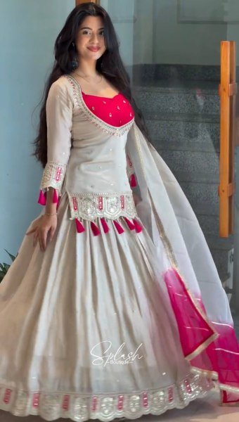 Modish OffWhite Designer Chinon Silk Top Blouse Lehenga Dupatta Set at Manufacturer  Ready To Wear Collection