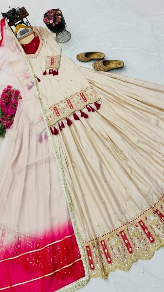 Modish OffWhite Designer Chinon Silk Top Blouse Lehenga Dupatta Set at Manufacturer  Ready To Wear Collection