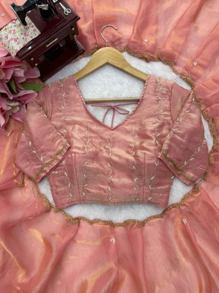 Modish Peach Fendy Silk Saree with Heavy Hand Work and Matching Blouse Silk Sarees Wholesale