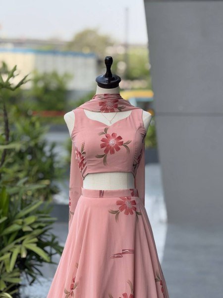 Modish Peach Premium Georgette Lehenga with Heavy Flare for Festive Wear Designer Lehenga Choli