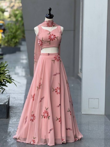 Modish Peach Premium Georgette Lehenga with Heavy Flare for Festive Wear Designer Lehenga Choli