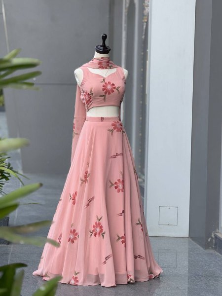 Modish Peach Premium Georgette Lehenga with Heavy Flare for Festive Wear Designer Lehenga Choli