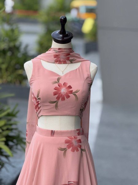 Modish Peach Premium Georgette Lehenga with Heavy Flare for Festive Wear Designer Lehenga Choli
