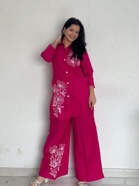 Modish Pink Designer Cotton Kurti Set with Plazzo for Women Kurtis