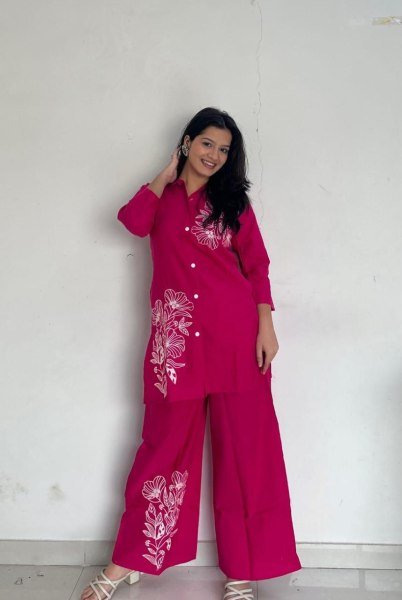 Modish Pink Designer Cotton Kurti Set with Plazzo for Women CO ORD Sets