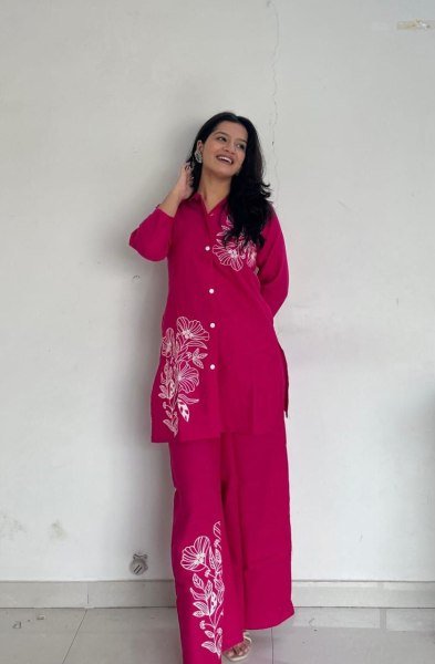 Modish Pink Designer Cotton Kurti Set with Plazzo for Women CO ORD Sets