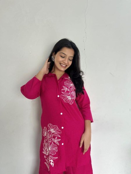 Modish Pink Designer Cotton Kurti Set with Plazzo for Women CO ORD Sets