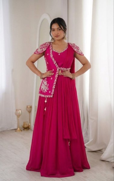 Modish Pink Embroidery Work Lehenga Choli with Jacket for Women Designer Lehenga Choli