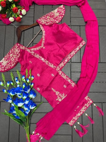 Modish Pink Embroidery Work Lehenga Choli with Jacket for Women Designer Lehenga Choli