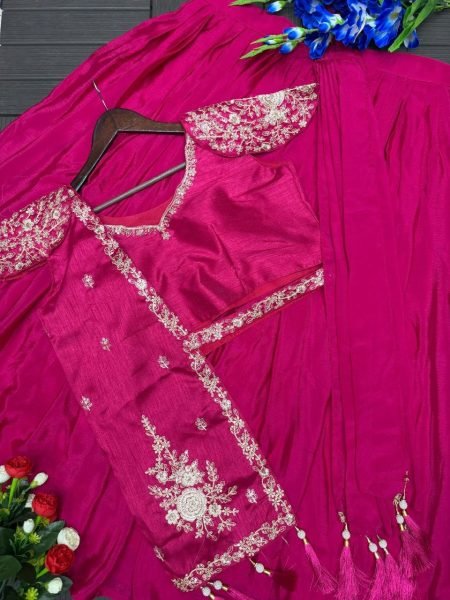 Modish Pink Embroidery Work Lehenga Choli with Jacket for Women Designer Lehenga Choli