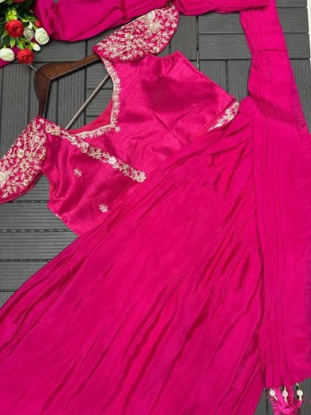 Modish Pink Embroidery Work Lehenga Choli with Jacket for Women Designer Lehenga Choli