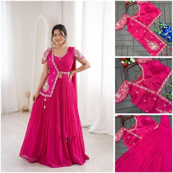 Modish Pink Embroidery Work Lehenga Choli with Jacket for Women Designer Lehenga Choli
