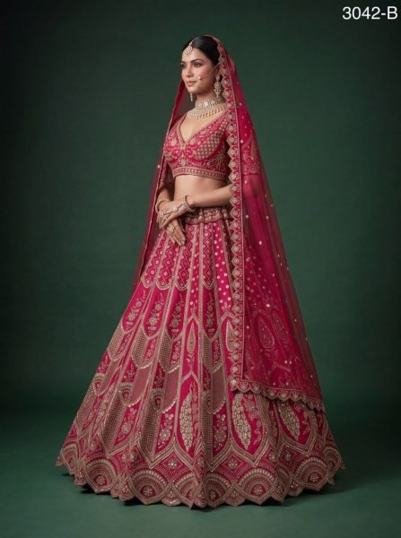 Modish Pink Wedding Slub Silk Lehenga Choli with Heavy Dori Embroidery and Handwork Bridal Lehenga Choli