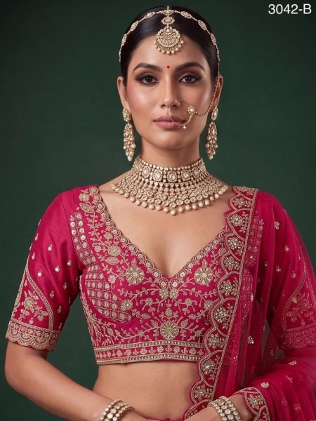 Modish Pink Wedding Slub Silk Lehenga Choli with Heavy Dori Embroidery and Handwork Bridal Lehenga Choli