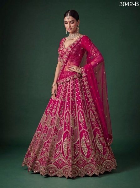 Modish Pink Wedding Slub Silk Lehenga Choli with Heavy Dori Embroidery and Handwork Bridal Lehenga Choli