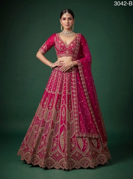 Modish Pink Wedding Slub Silk Lehenga Choli with Heavy Dori Embroidery and Handwork Bridal Lehenga Choli