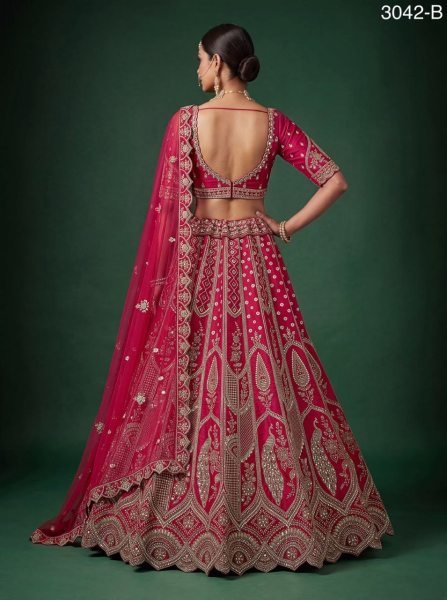 Modish Pink Wedding Slub Silk Lehenga Choli with Heavy Dori Embroidery and Handwork Bridal Lehenga Choli