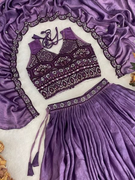 Modish Purple Fendy Silk Lehenga Set with Embroidery and Crystal Lace Dupatta Designer Lehenga Choli