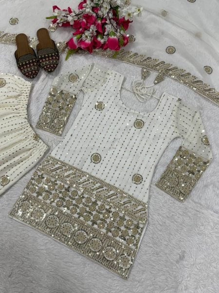 Modish Ready To Wear Fox Georgette Sharara Palazzo Set with Sequence Embroidery Dupatta Ready To Wear Collection