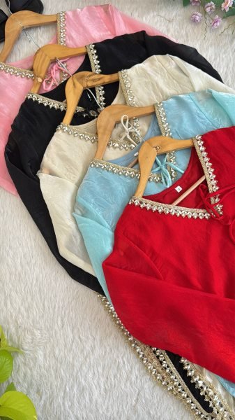 Modish Red Designer Fendi Satin Silk Farsi Salwar with Daman Patta Work For Festival Ready To Wear Collection