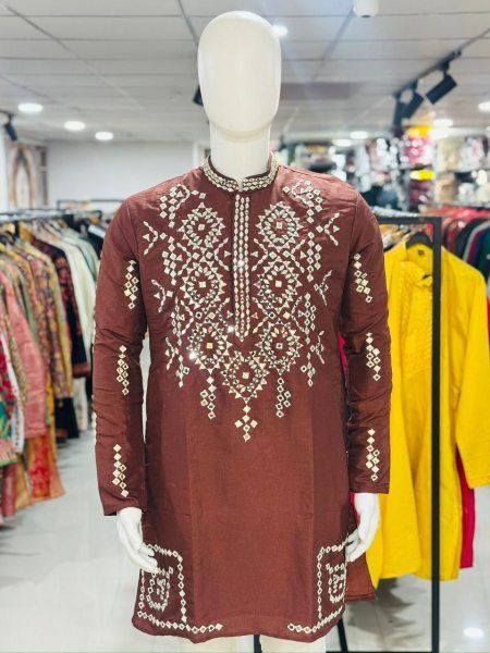 Modish Red Trendy Mens Short Kurta with Full Sleeves for Party Wear Kurta Pajama Wholesale