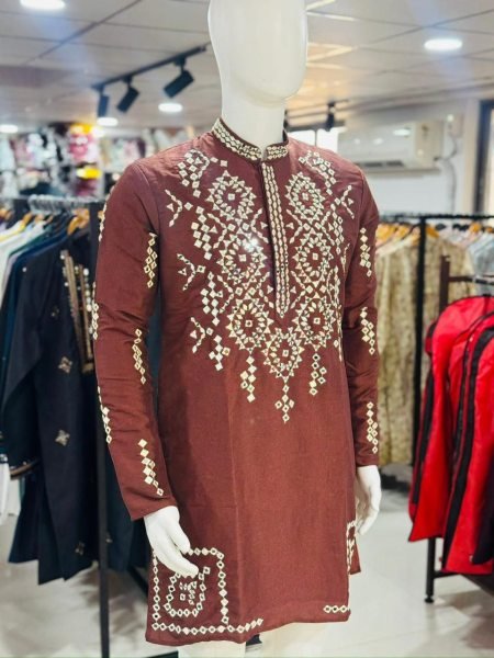 Modish Red Trendy Mens Short Kurta with Full Sleeves for Party Wear Kurta Pajama Wholesale