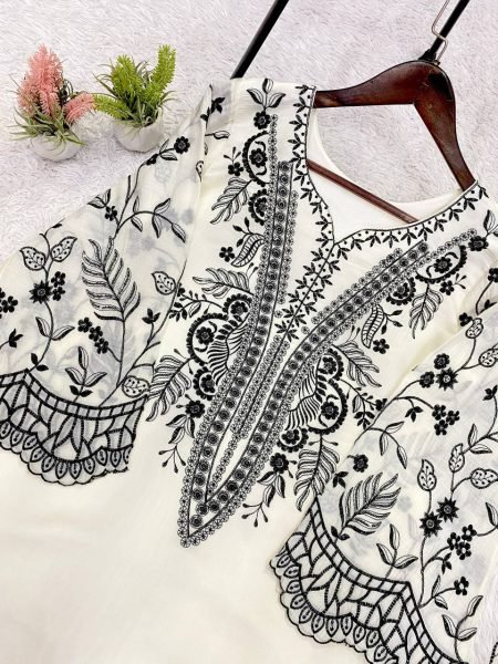 Modish White Mal Cotton Palazzo Suit with Sequence Embroidery for Festive Wear Ready To Wear Collection