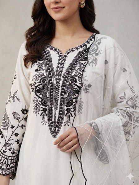 Modish White Mal Cotton Palazzo Suit with Sequence Embroidery for Festive Wear Ready To Wear Collection