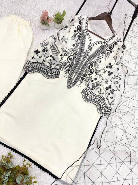 Modish White Mal Cotton Palazzo Suit with Sequence Embroidery for Festive Wear Ready To Wear Collection