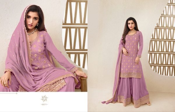  Moonlit Lavender Silk Suit Embroidered Palazzo Set for Elegant Evenings Designer Plazzo Salwar Suits Wholesale