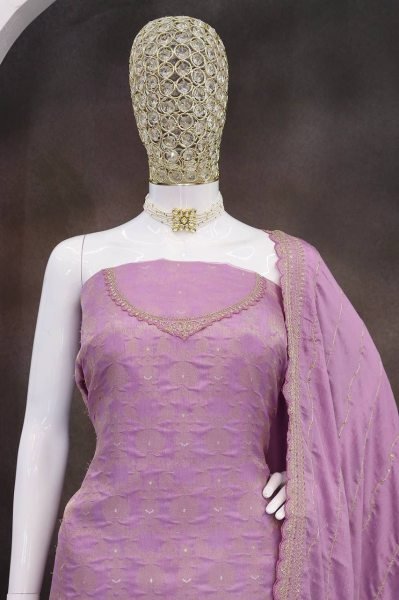  Moonlit Lavender Silk Suit Embroidered Palazzo Set for Elegant Evenings Designer Plazzo Salwar Suits Wholesale