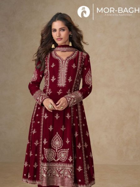 Mor Bagh Muskan Chinon Silk Embroidered Suits Aashirwad Original Collection Salwar Kameez