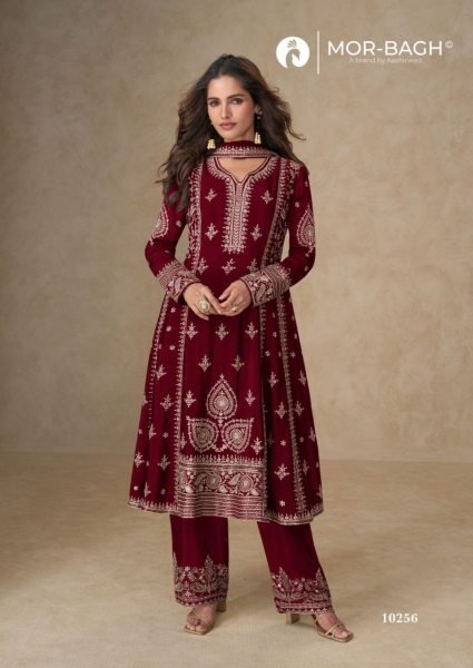 Mor Bagh Muskan Chinon Silk Embroidered Suits Aashirwad Original Collection Designer Plazzo Salwar Suits Wholesale