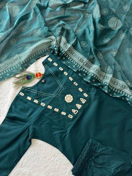 Morphich Color Pure Cotton A-Line Kurti Suit Set with Real Mirror Handwork and Hand Block Print Dupatta Cotton Kurtis Wholesale