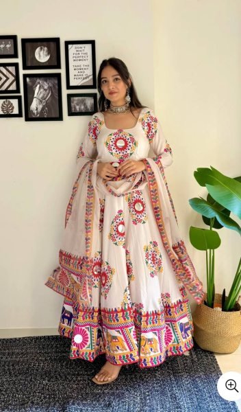 Moss Satin Anarkali Gown with Hand Mirror Embroidery Garba Night Special Launch Navratri Collection