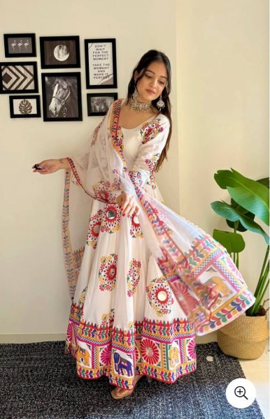 Moss Satin Anarkali Gown with Hand Mirror Embroidery Garba Night Special Launch Navratri Collection