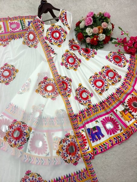 Moss Satin Anarkali Gown with Hand Mirror Embroidery Garba Night Special Launch Navratri Collection