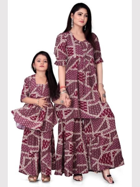 Mother Daughter Designed Beautiful Printed Co ord Set Combo Mom-Doughter Collection
