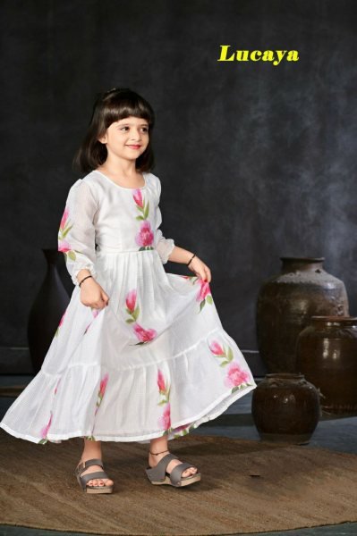 Mother Daughter White Kota Checks Digital Print Full Round Flair Kurti Mom-Doughter Collection