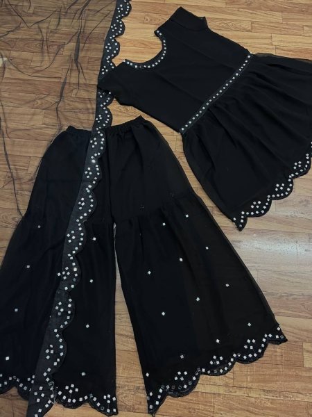 Mouni Roy Georgette Designer Black Sharara Suit Ready To Wear Collection