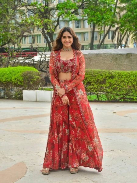 Mrunal Thakur Style Floral Koti Sharara Set Ready to Wear Ready To Wear Collection