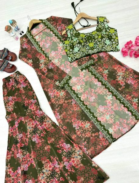 Mrunal Thakur Style Floral Koti Sharara Set Ready to Wear Ready To Wear Collection